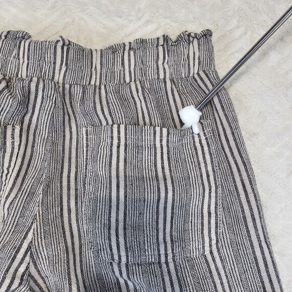 SO High Rise Wide Leg Linen Striped Pants Navy Ivory Women's Size Large - Picture 5 of 13